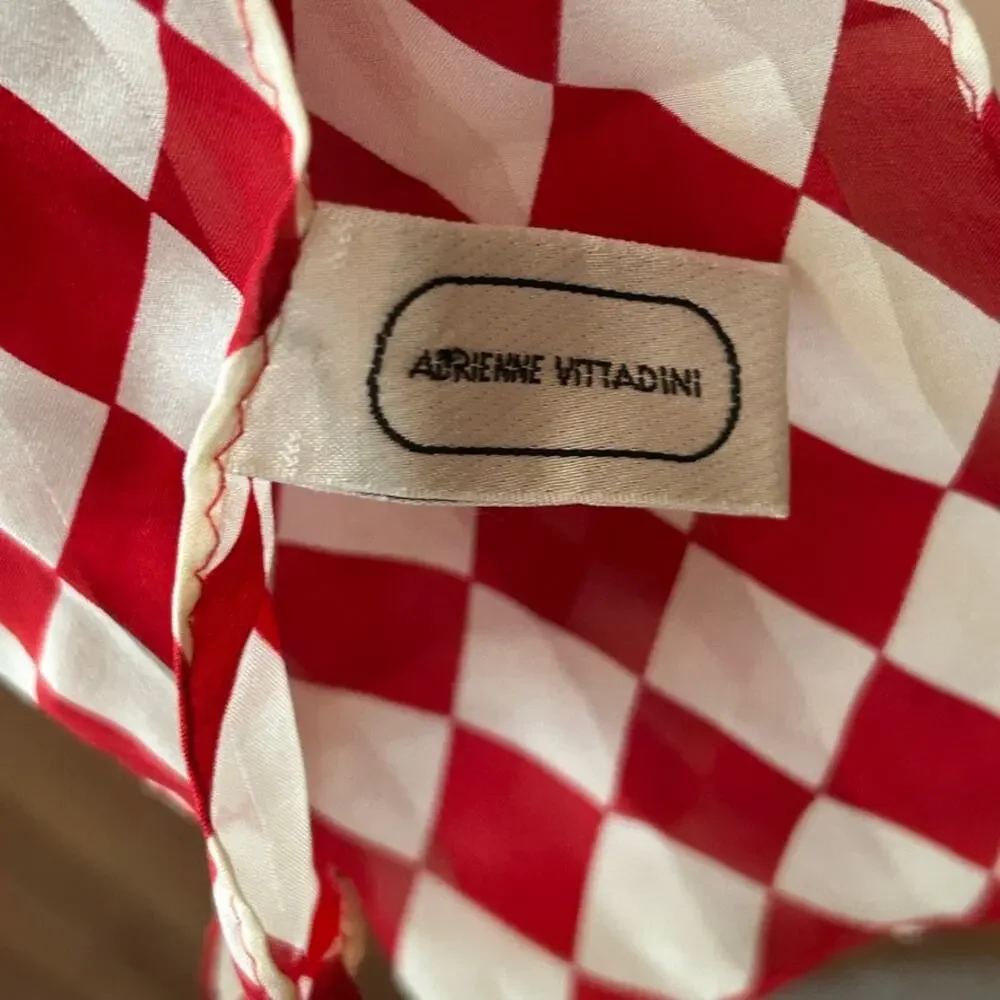 Vintage Adrienne Vittadini Silk Scarf Red White Harlequin Check